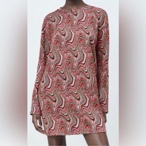 Zara Jacquard Print Multicolored Long Sleeve Mini Dress size M
